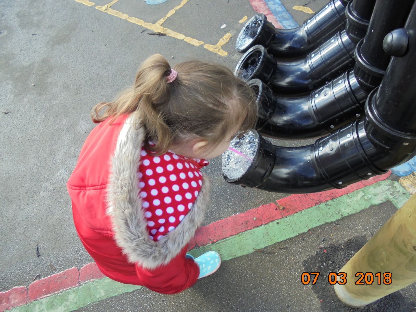 Exploring  We   used straws to blow bubbles in the pipes 8 3 18.JPG